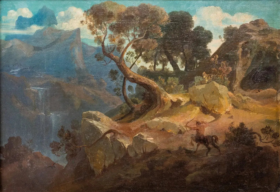 Paisagem rochosa com um centauro em caça - Arnold Böcklin