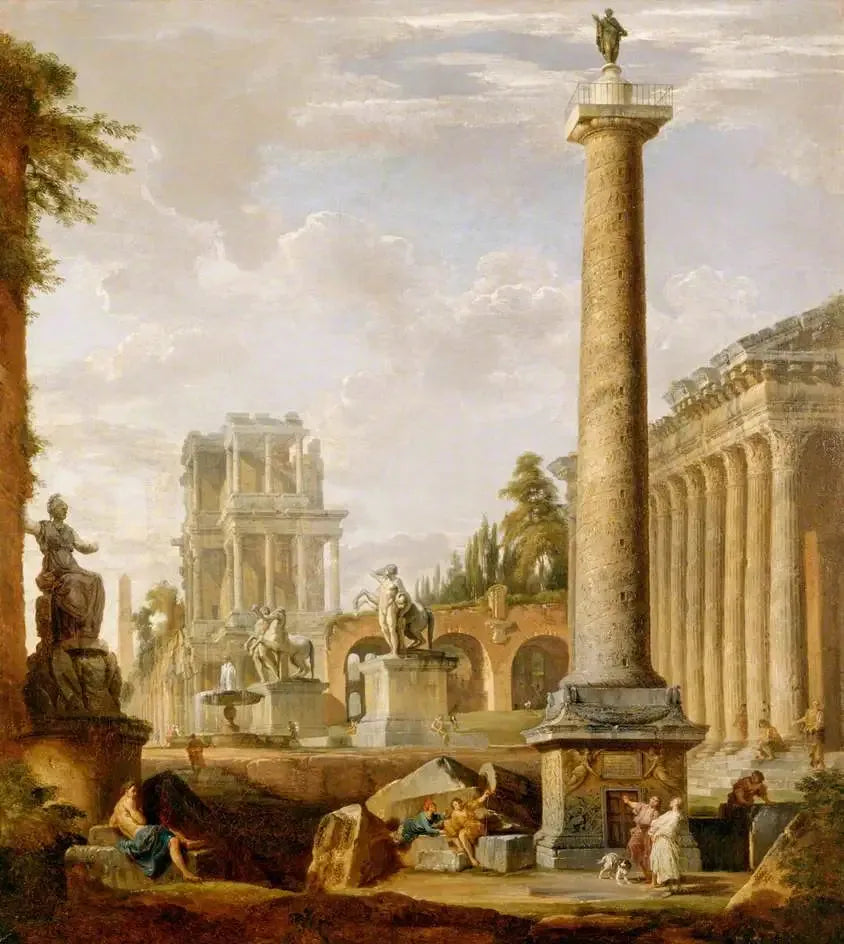 Paisagem romana com a coluna de Trajano - Giovanni Paolo Panini