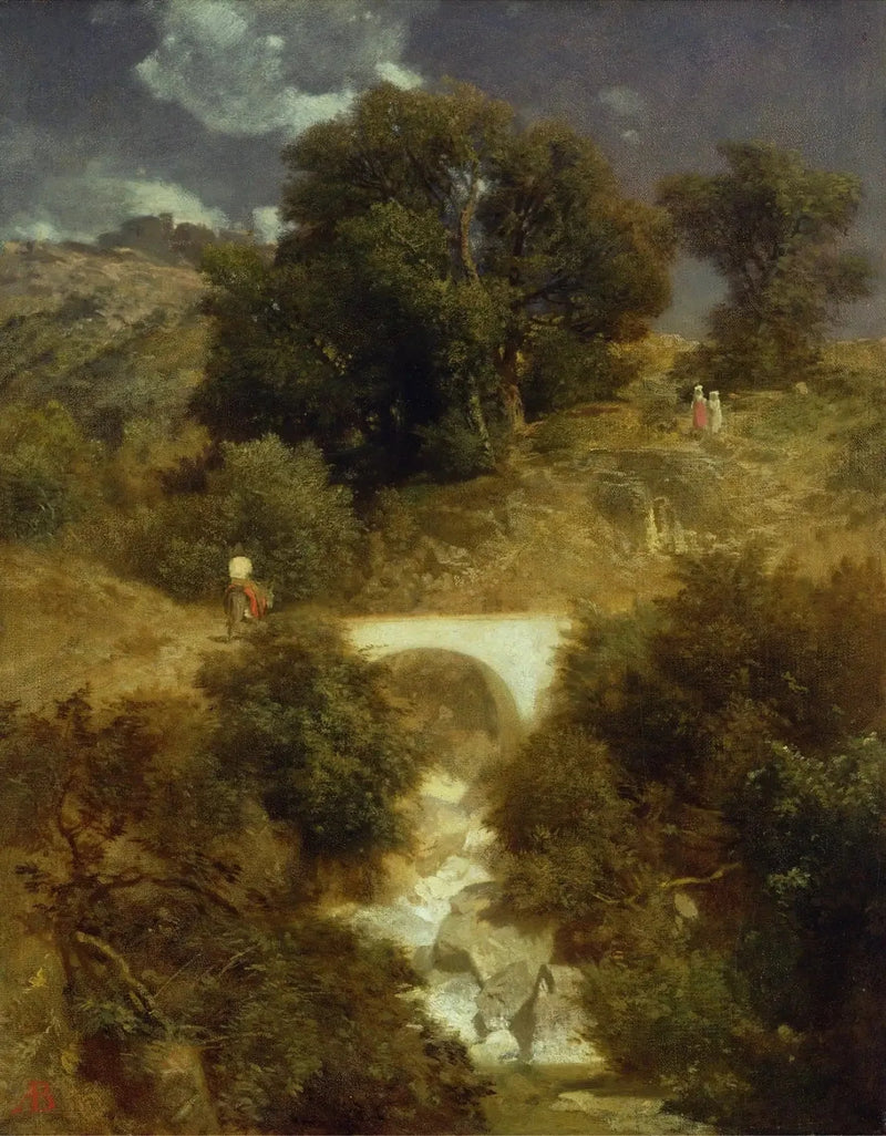 Paisagem romana com uma ponte - Arnold Böcklin