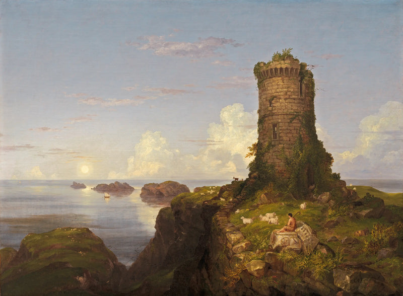 Paisagem romântica com torre em ruínas - Thomas Cole