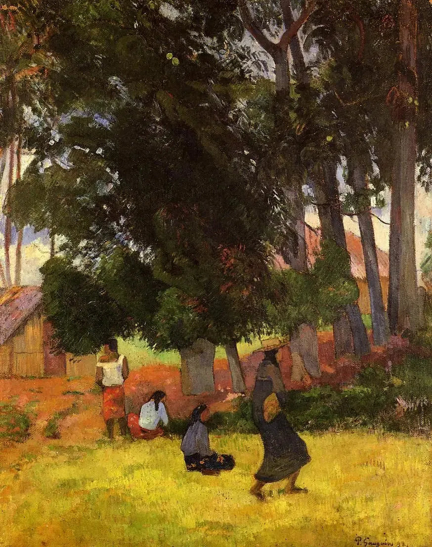 Paisagem tahitiana com personagens - Paul Gauguin