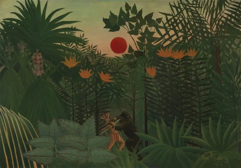 Paisagem tropical: luta do Índio e do gorila - Henri Rousseau