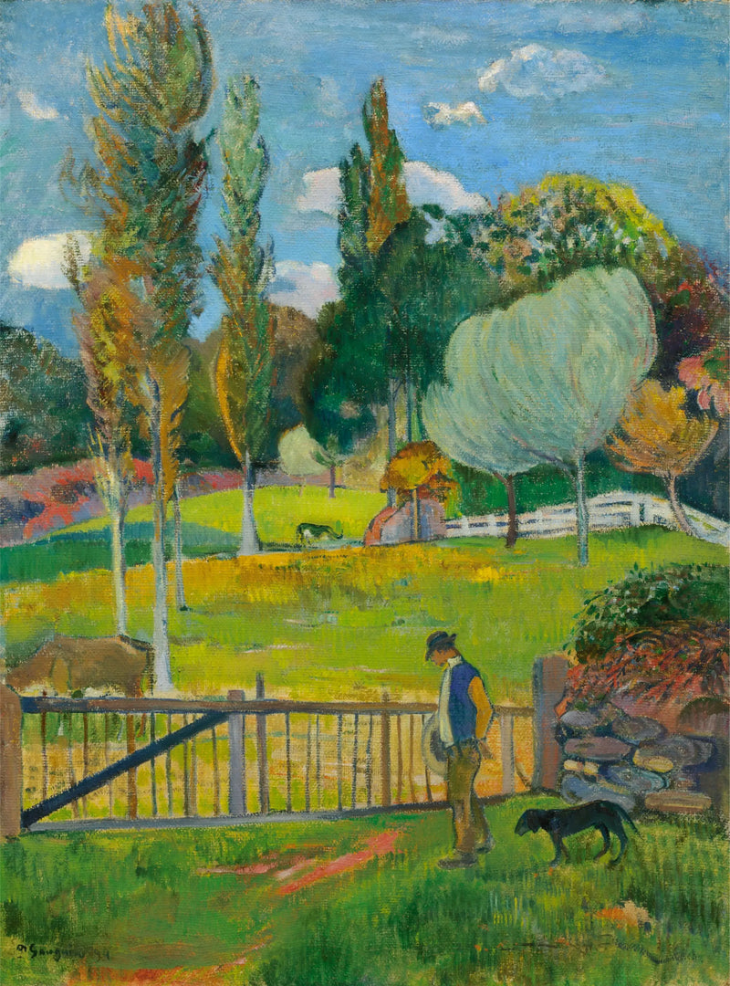 Camponês e seu cachorro perto de uma cerca - Paul Gauguin
