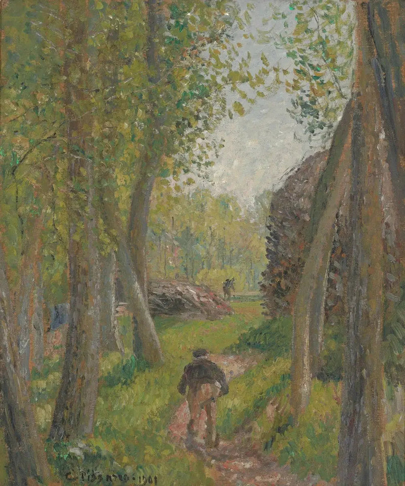 Camponês visto de costas em um bosque, Moret - Camille Pissarro