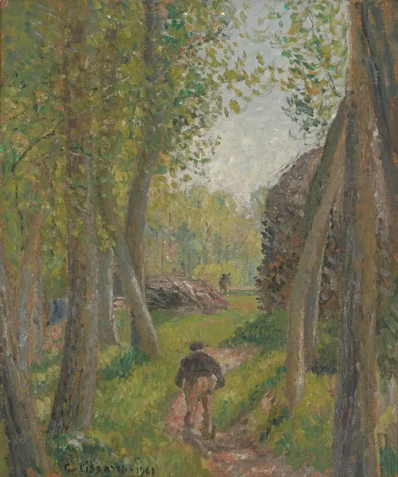Camponês visto de costas em um bosque, Moret - Camille Pissarro