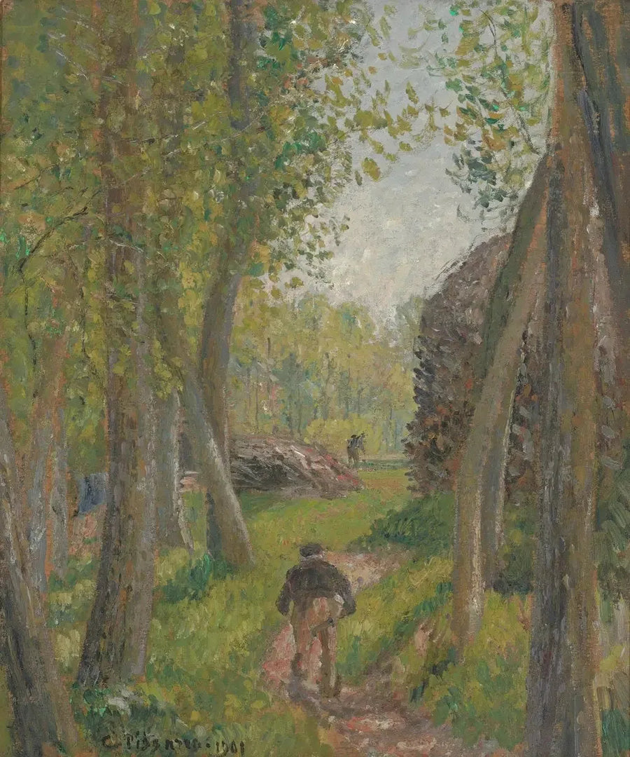 Camponês visto de costas em um bosque, Moret - Camille Pissarro