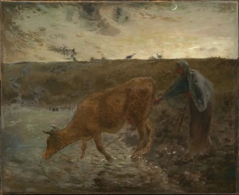 Camponesa dando água para sua vaca, à noite - Jean-François Millet