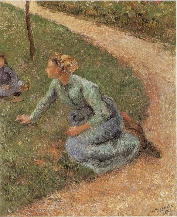 Camponesa sentada à beira de um caminho - Camille Pissarro
