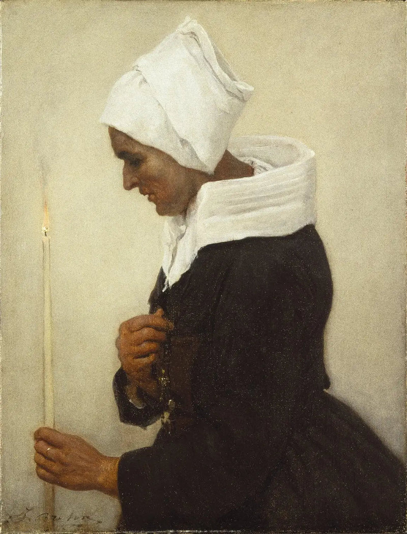 Camponesa bretã segurando uma vela - Jules Breton