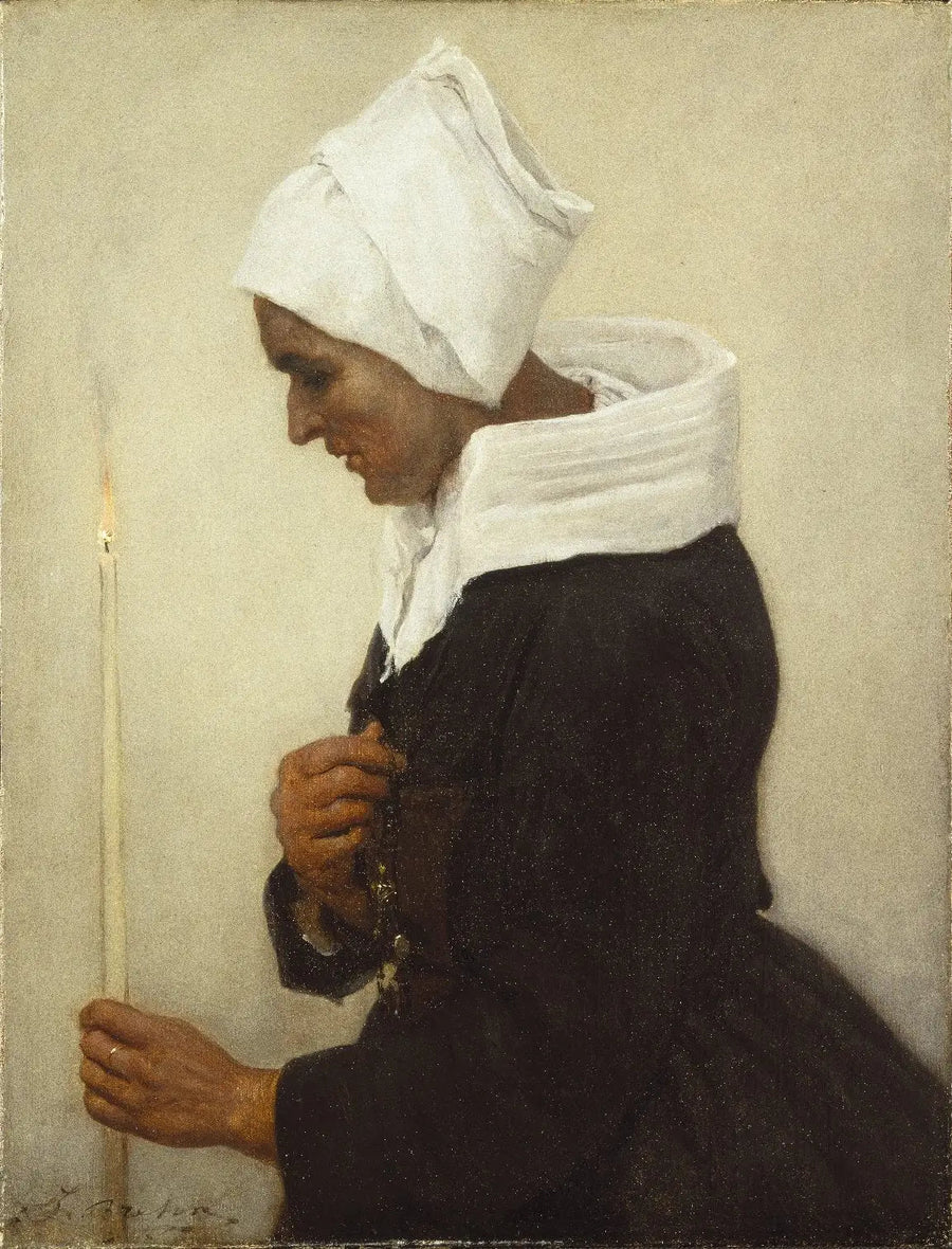 Camponesa bretã segurando uma vela - Jules Breton