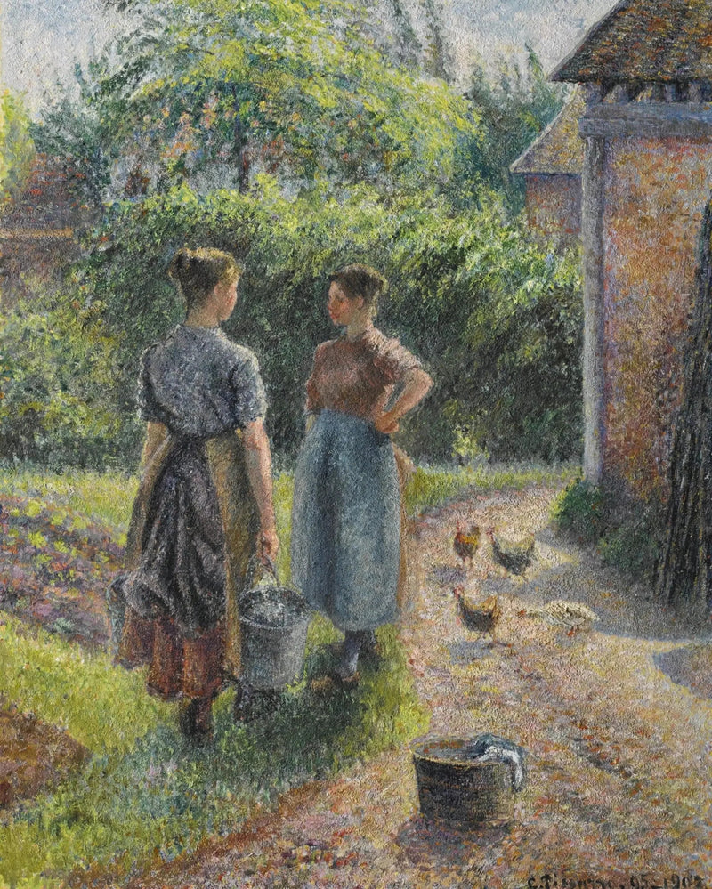 Camponesas conversando no pátio de uma fazenda, Eragny - Camille Pissarro