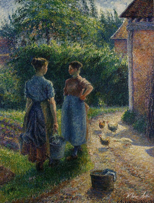 Paysannes discutant à la ferme, Eragny - Camille Pissarro - Reproductions de tableaux et peintures haut de gamme