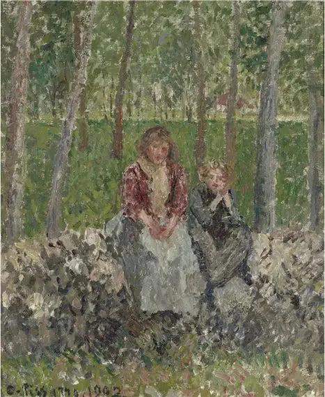 Camponesas sob as árvores em Moret - Camille Pissarro