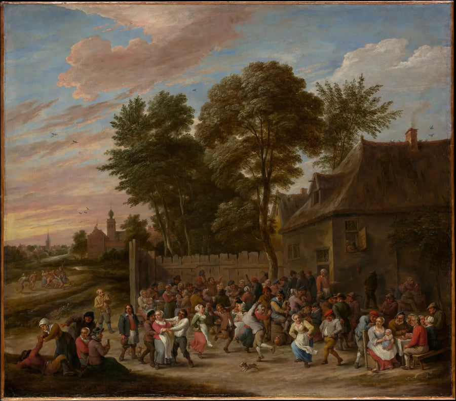 Camponeses dançando e festejando - David Teniers, o Jovem