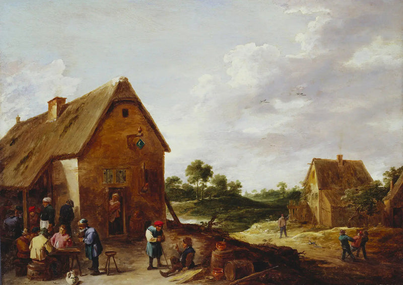 Camponeses diante de uma pousada rural - David Teniers, o Jovem