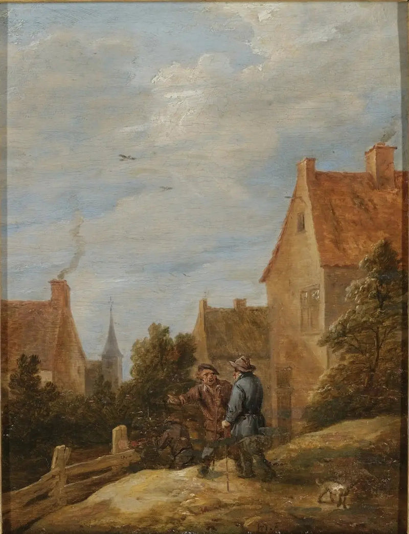 Camponeses em uma estrada em uma aldeia - David Teniers, o Jovem