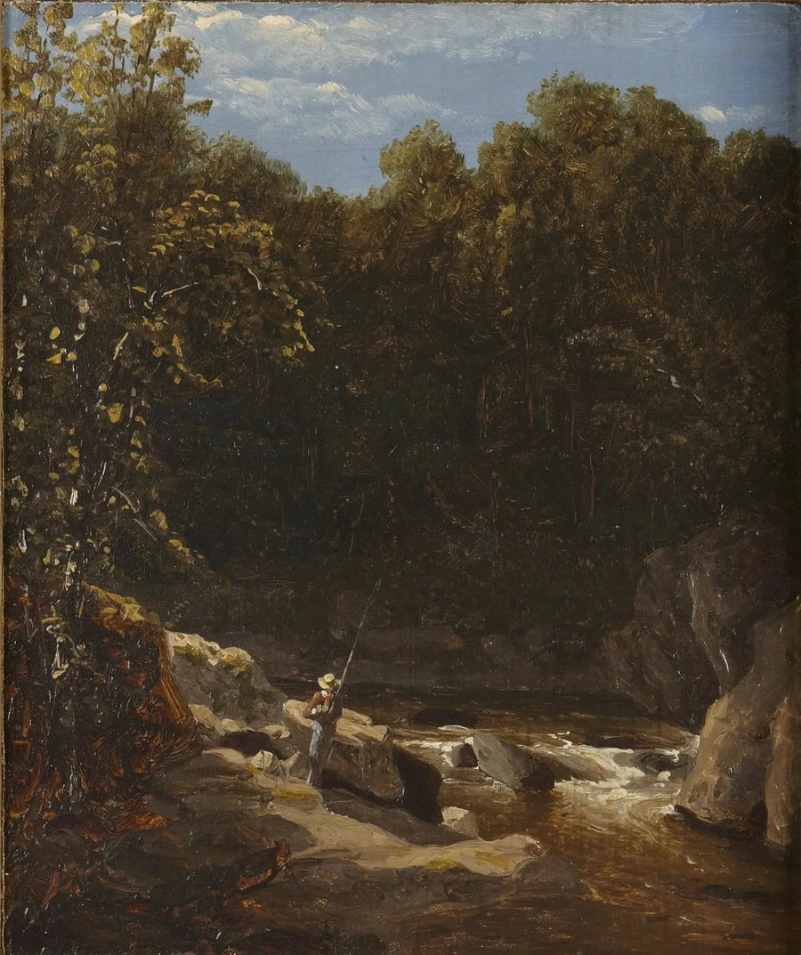 Pescaria em um riacho de montanha - Sanford Robinson Gifford