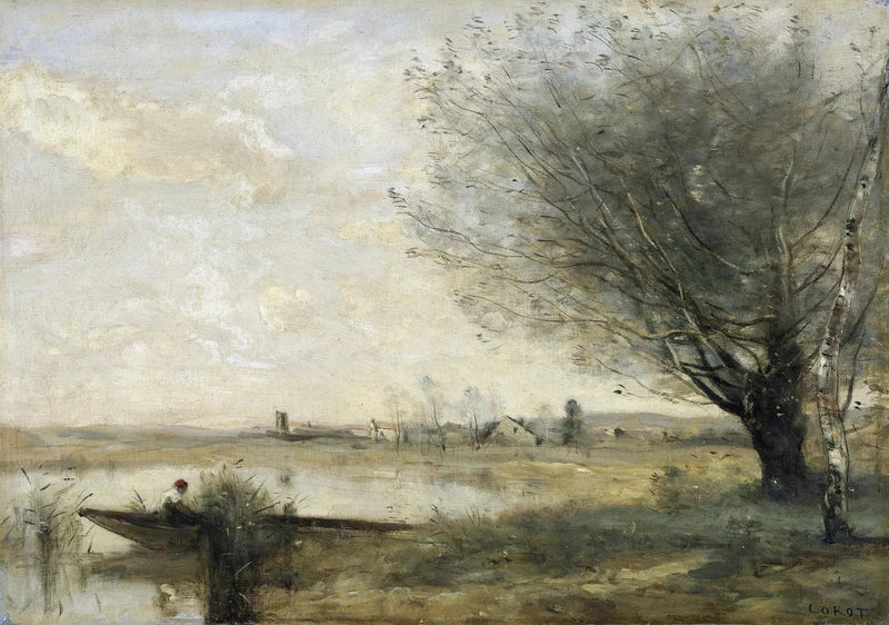 Pescador amarrado a uma margem - Jean-Baptiste Camille Corot