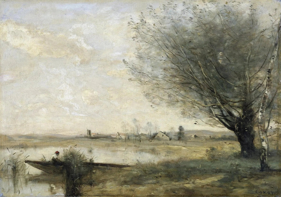 Pescador amarrado a uma margem - Jean-Baptiste Camille Corot