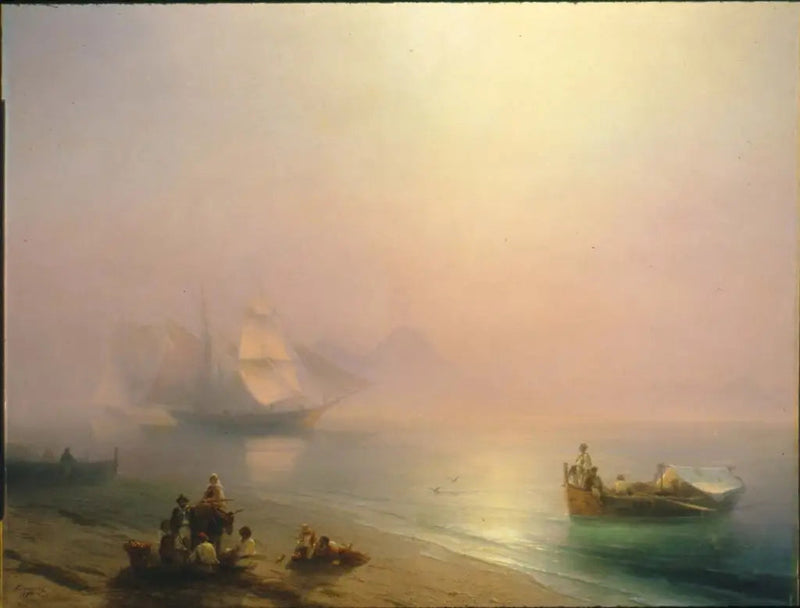 Pescadores e suas famílias na margem da baía de Nápoles - Ivan Aïvazovski