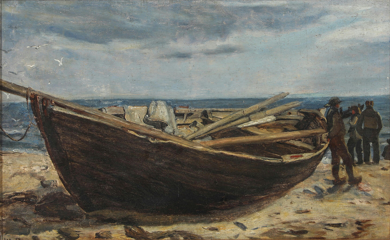 Pêcheurs et un bateau à la plage de Skagen. - Michael Peter Ancher