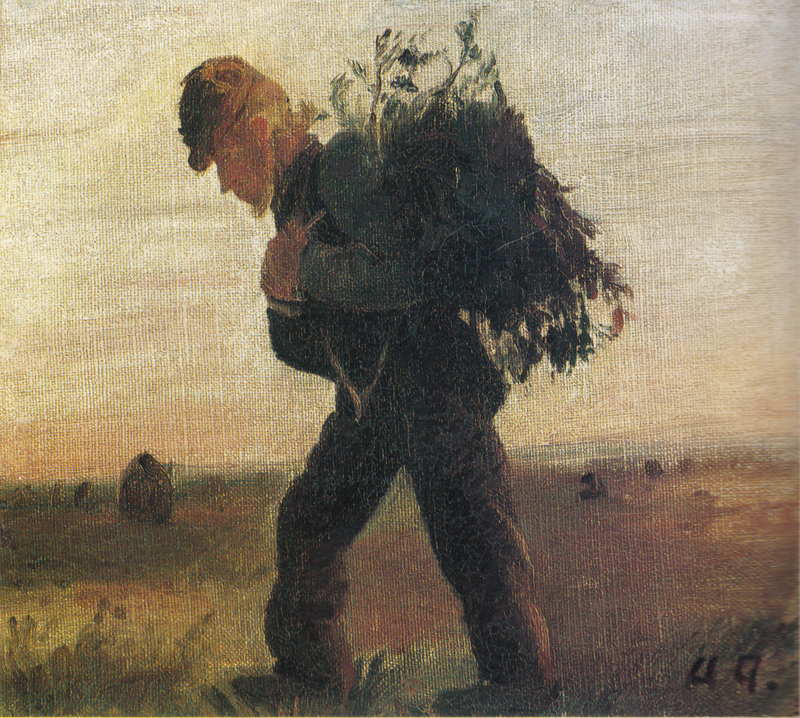 Per Bollerhus, seu feixe de gravetos na mão, atravessando a charneca - Anna Ancher