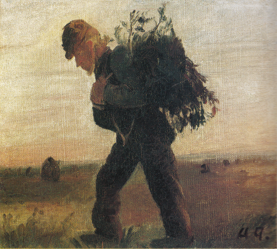 Per Bollerhus, seu feixe de gravetos na mão, atravessando a charneca - Anna Ancher