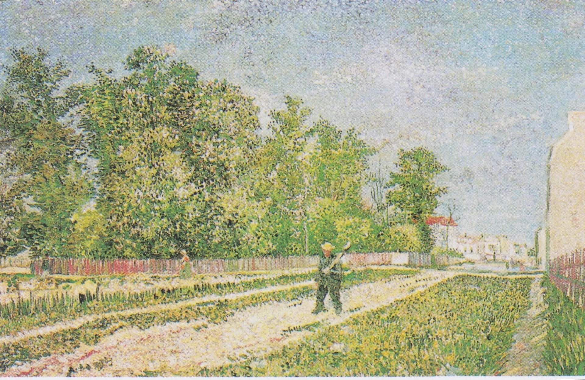 Périphérie de Paris, F361 — route maraîchère et paysan portant une bêche peints par Vincent van Gogh