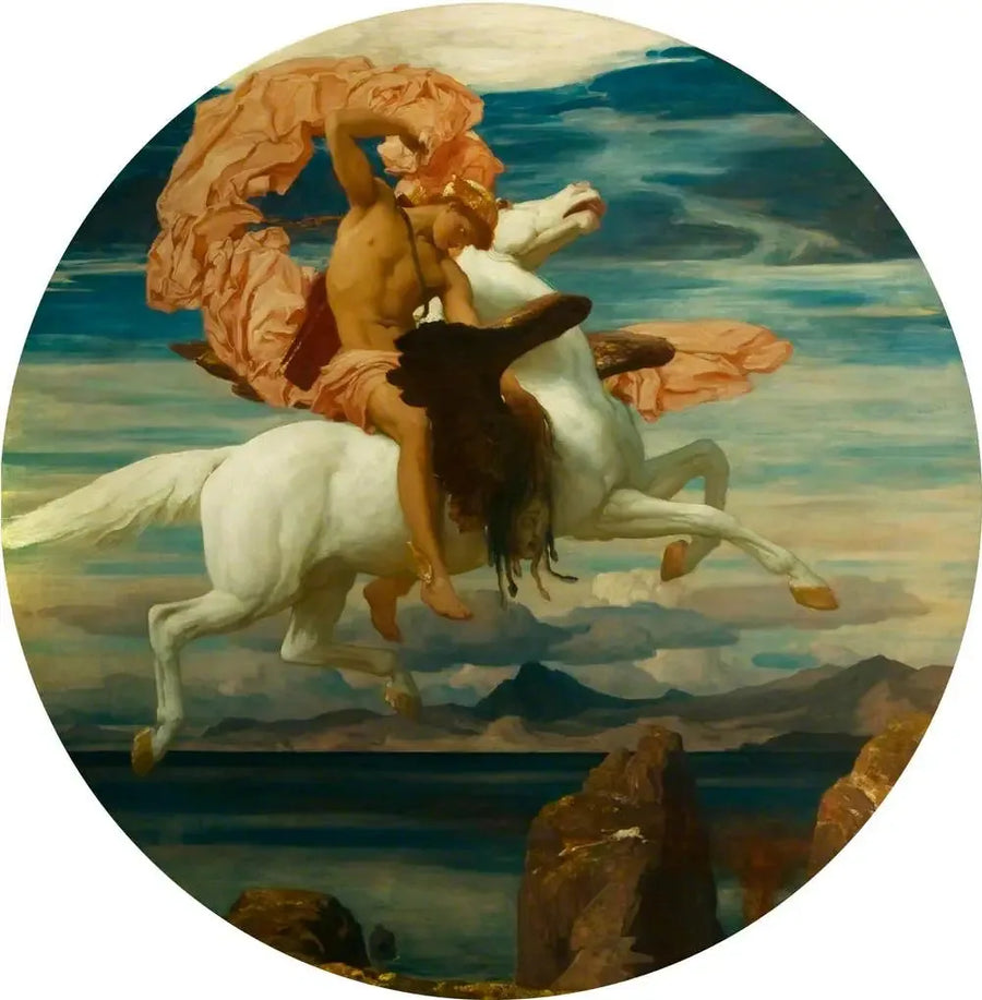 Perséu, sobre Pégaso, precipitando-se para salvar Andrômeda - Frederic Leighton