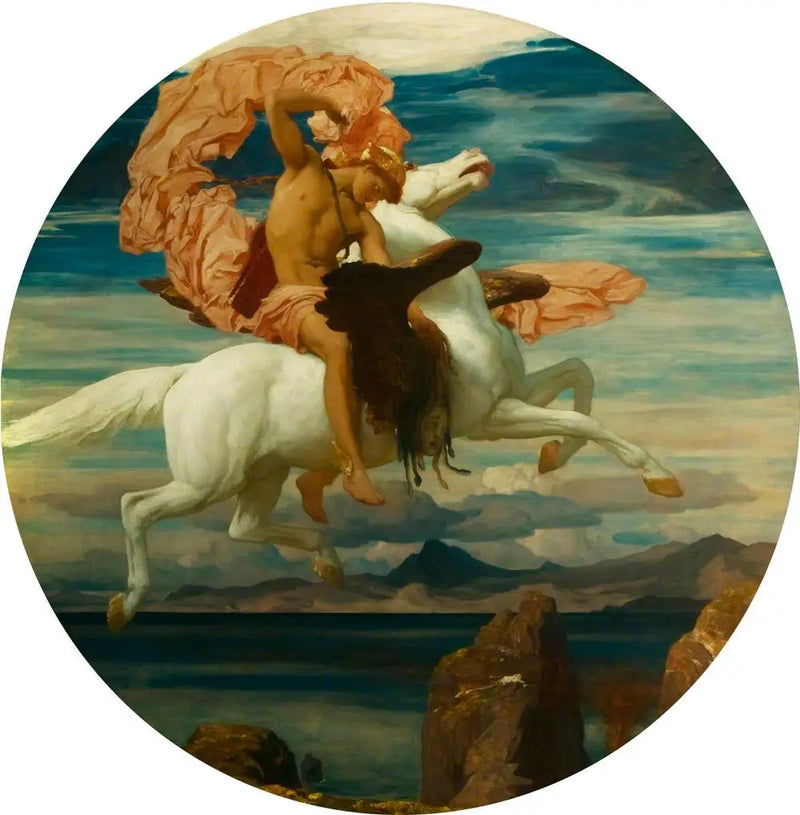 Perséu, sobre Pégaso, precipitando-se para salvar Andrômeda - Frederic Leighton