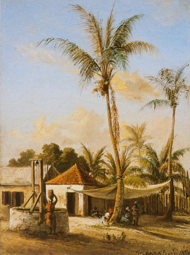 Personagem descansando em uma vila perto de um poço - Camille Pissarro