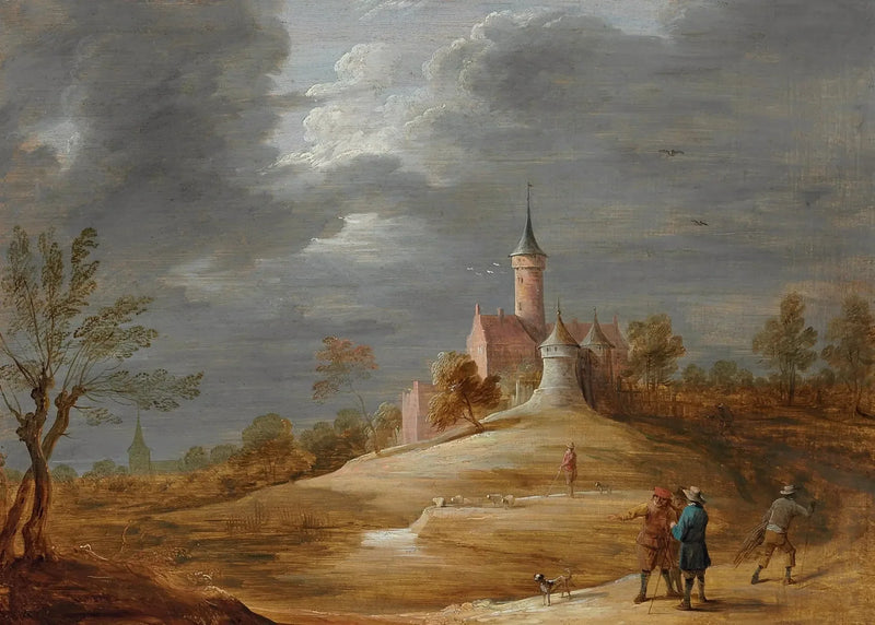 Personagens em uma paisagem com um castelo ao fundo - David Teniers, o Jovem