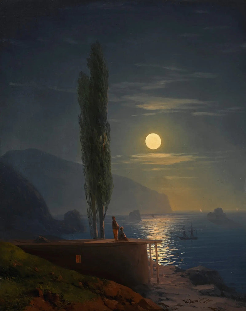 Personagens na costa iluminada pela lua - Ivan Aïvazovski