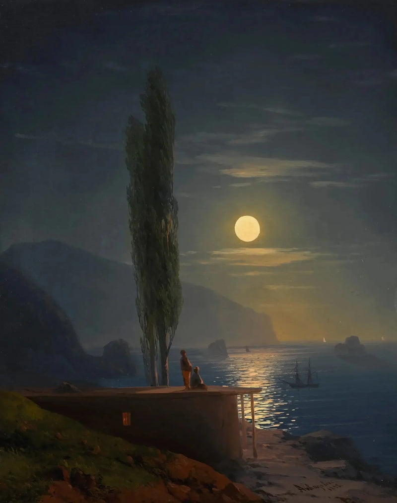 Personagens na costa iluminada pela lua - Ivan Aïvazovski