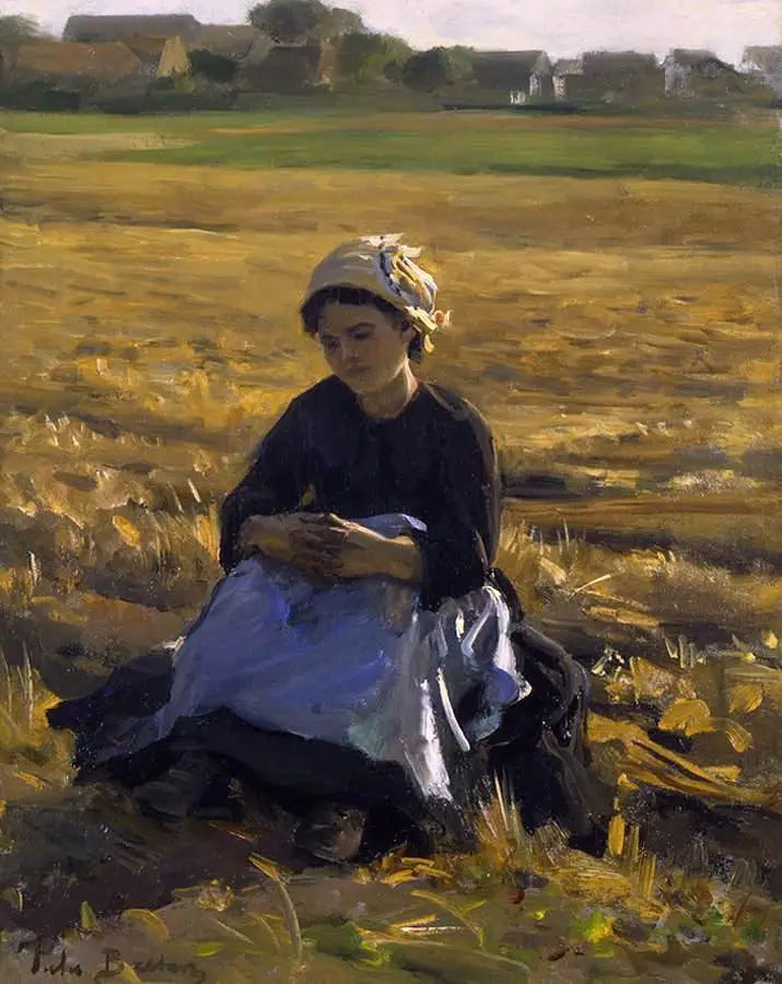 Pequeno coletador sentado no campo - Jules Breton