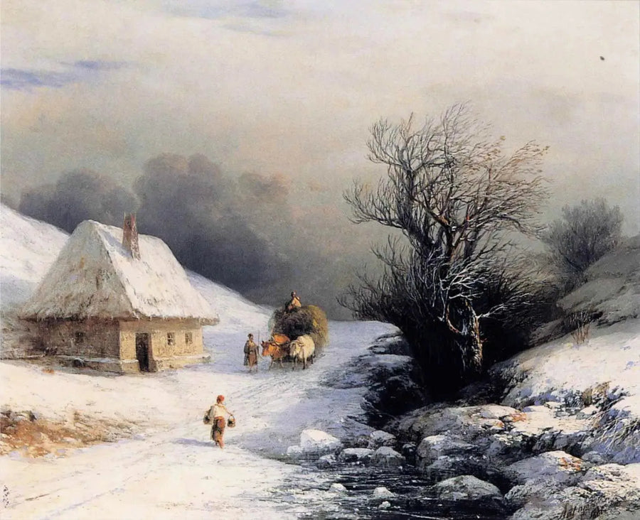 Pequena carroça de bois russa no inverno - Ivan Aivazovsky