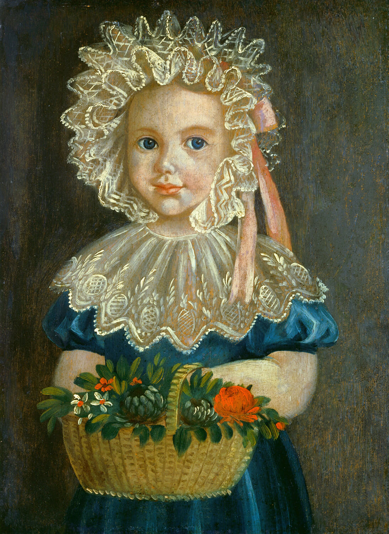 Petite fille avec panier de fleurs - American 19th Century