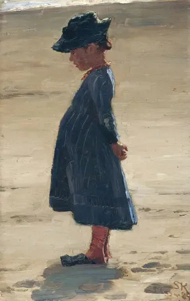 Menina pequena de pé na praia sul de Skagens - Peder Severin Krøyer