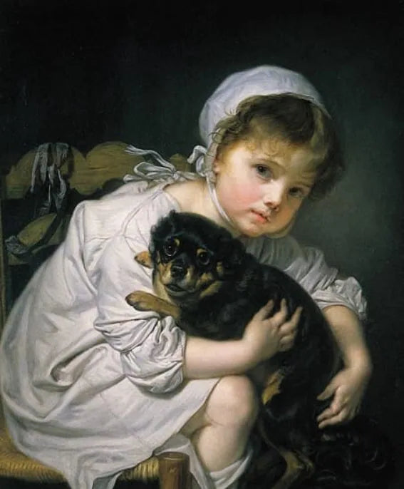 Menina pequena e seu cachorro - Jean-Baptiste Greuze
