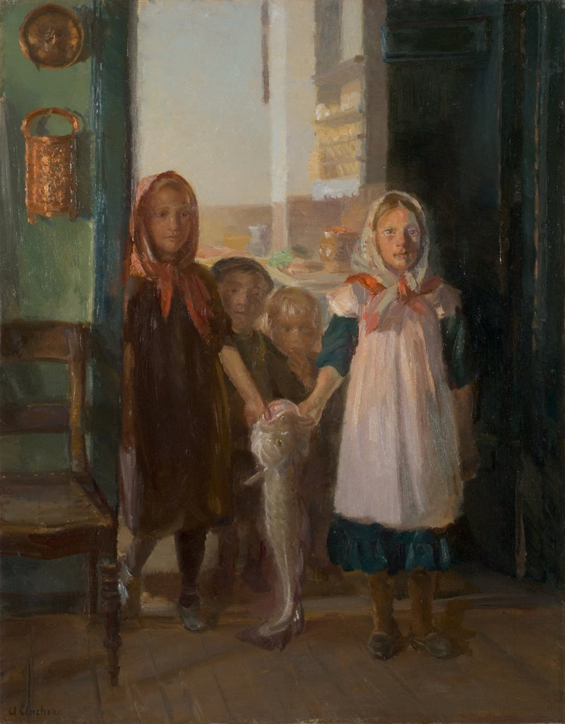 Meninas pequenas com uma bacalhau - Anna Ancher