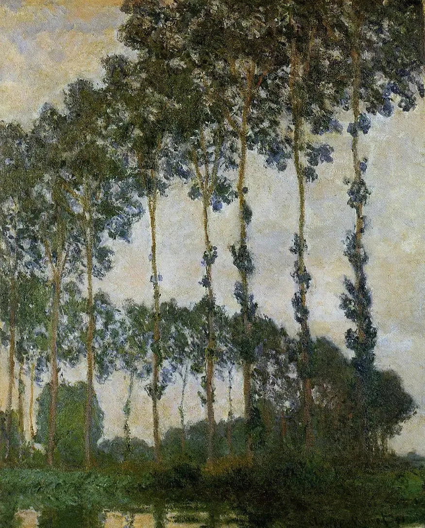Árvores de choupo perto de Giverny, tempo nublado - Claude Monet