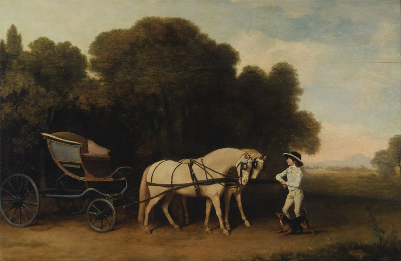 Phaéton com um par de pôneis creme e um rapaz de estábulo - George Stubbs