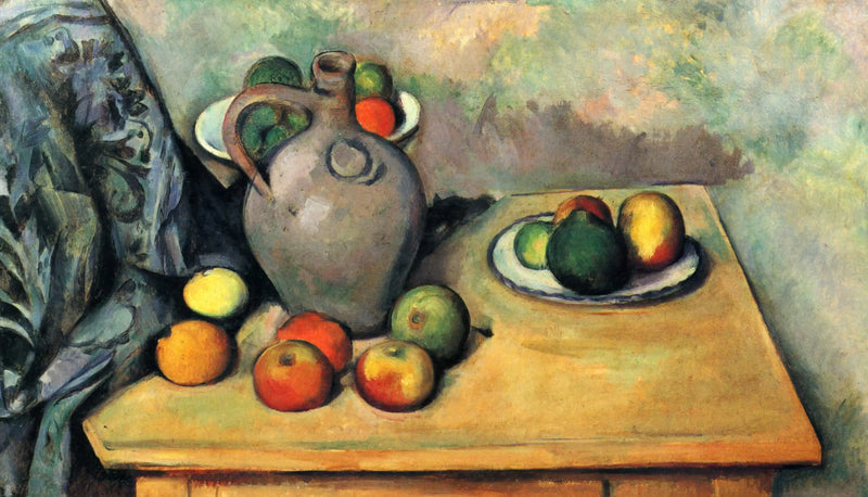 Jarro e frutas sobre uma mesa - Paul Cézanne