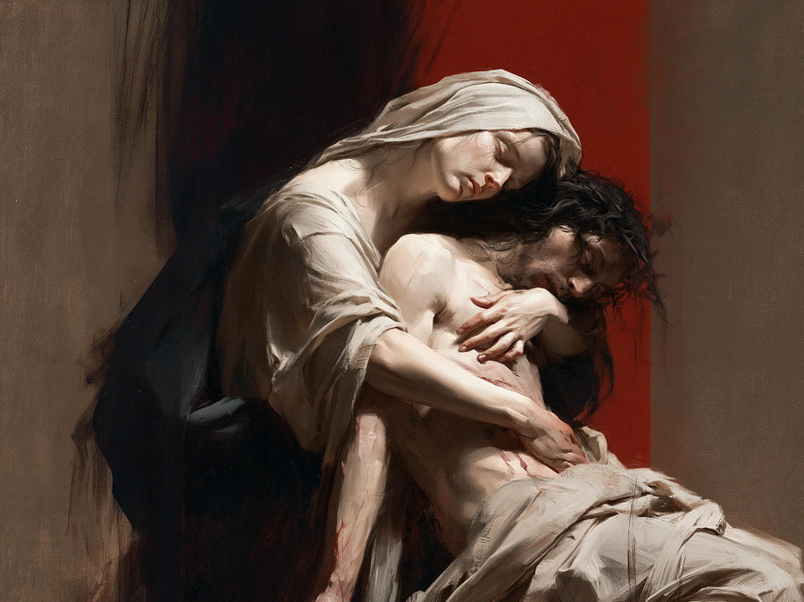 Pietà classique au voile blanc en plan rapproché — Peinture à l’huile sur commande