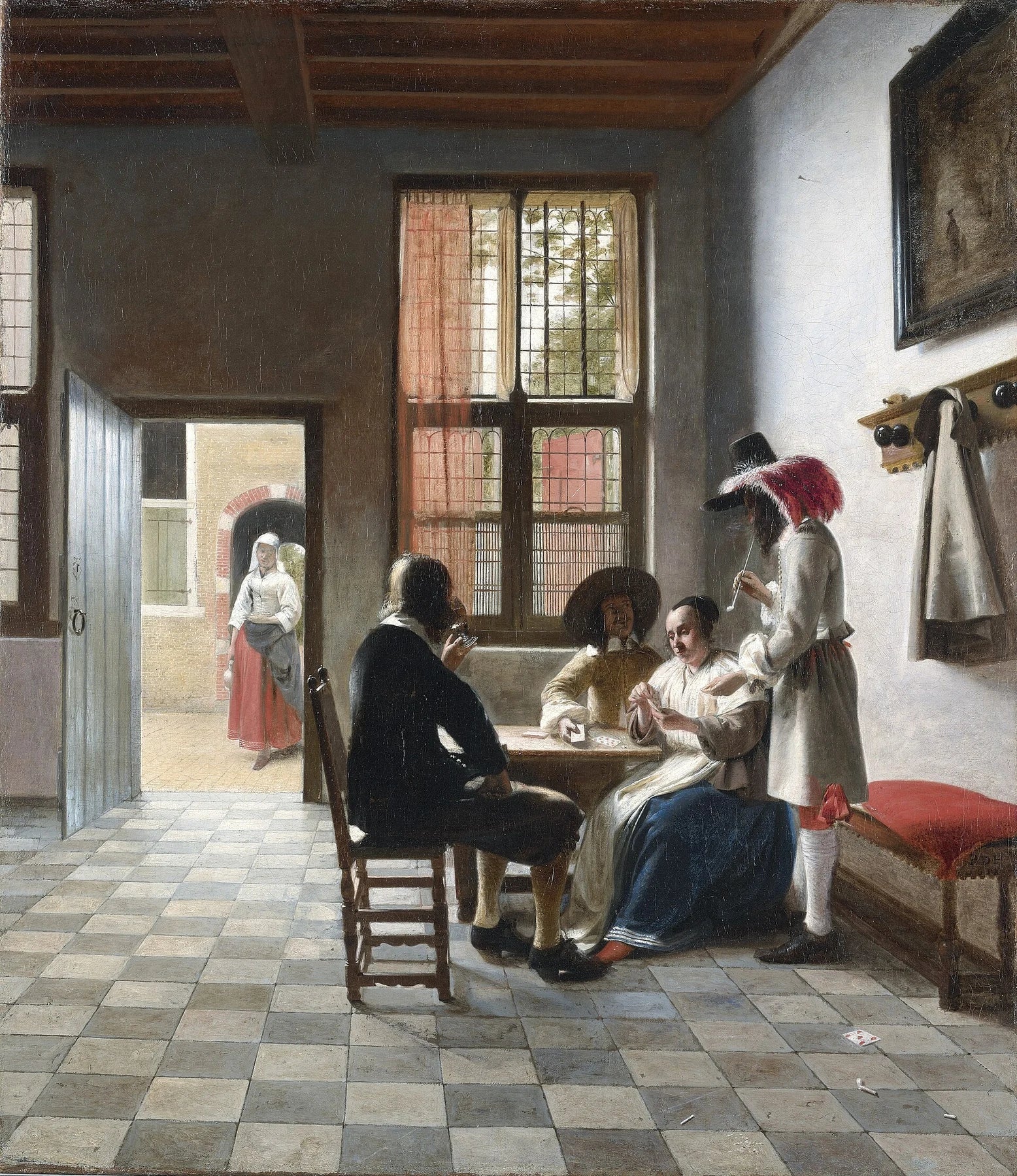 Joueurs de cartes dans une chambre ensoleillée, peinture de Pieter de Hooch