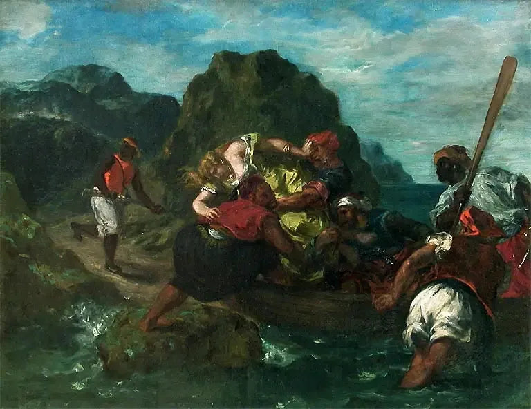 Piratas africanos sequestrando uma jovem - Eugène Delacroix