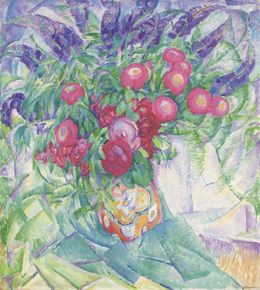 Pivoines, anémones et lupins par Leo Gestel, peinture de pivoines