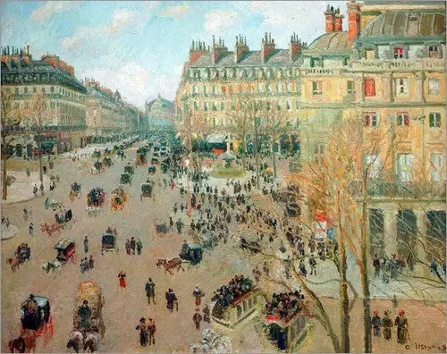 Praça do Teatro Francês e Avenida da Ópera, efeito invernal do sol - Camille Pissarro
