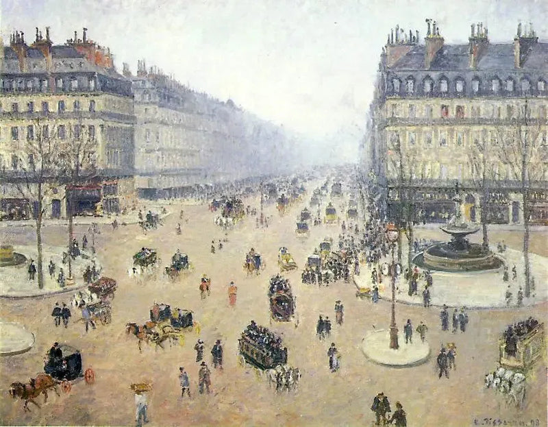 Praça do Teatro Francês e a Avenida da Ópera, tempo nublado - Camille Pissarro