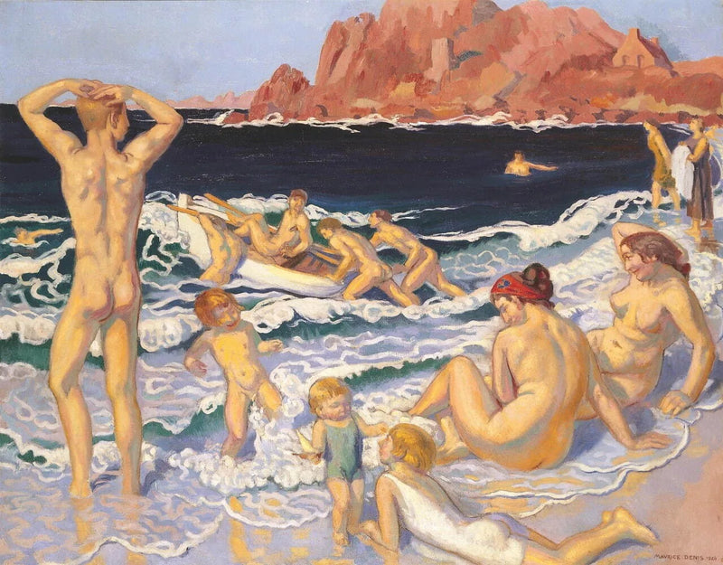 Praia com barco e homem nu - Maurice Denis